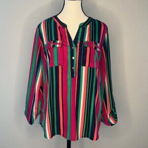 Anne Klein Women's Multicolored Stripped Blouse, Size Small